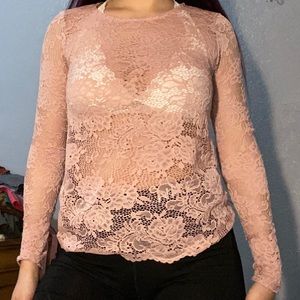 Pink lace long sleeve top